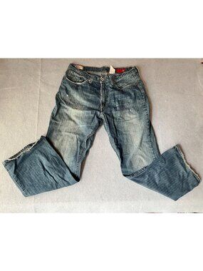 Mens X2 Quality Denim Jeans 36x30 Relaxed Fit Blue Distressed Wash